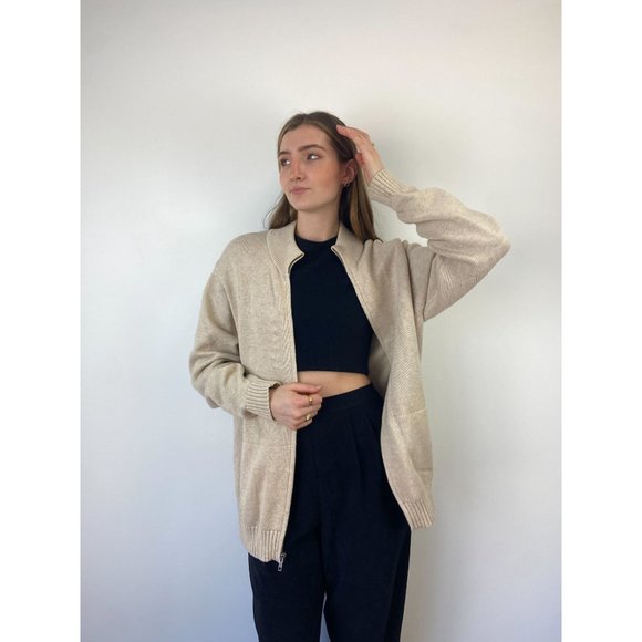 L.L. Bean Vintage Cream Neutral Knitwear Sweater Cardigan Men's Large - Picture 2 of 4